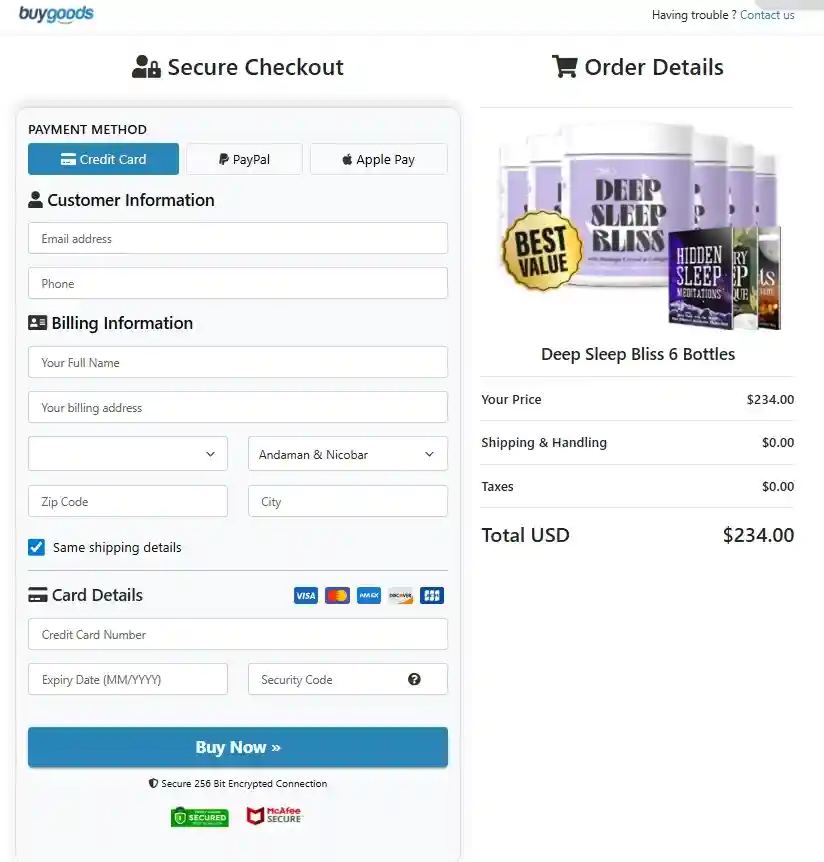 DeepSleep Bliss Order Page